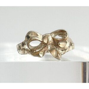 Ribbon Bow Cutout 925 Sterling Silver Vintage Ring - sz 4